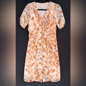 Sundance Floral Dress 4P Silk ButtonUp burnt orange & purple Florals Lined Fairy